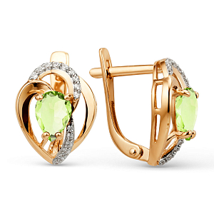 Серьги из красного золота с хризолитами