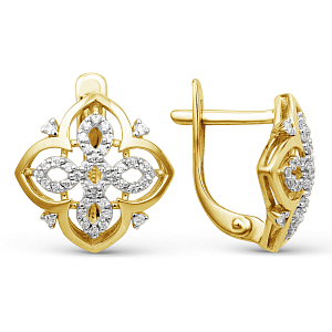 Серьги из желтого золота с фианитами