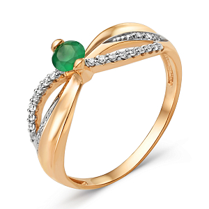 Кольцо из красного золота с зеленым агатом