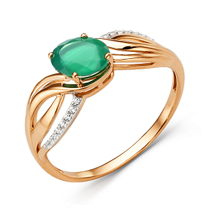 Кольцо из красного золота с зеленым агатом