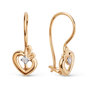 Серьги детские из красного золота с фианитами