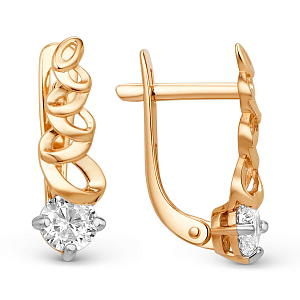 Серьги из красного золота с фианитами