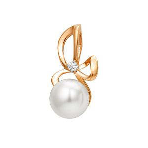 Подвеска из красного золота с жемчугом и фианитом