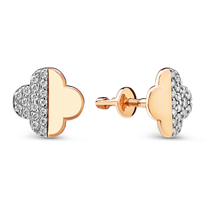 Серьги пусеты из красного золота с фианитами