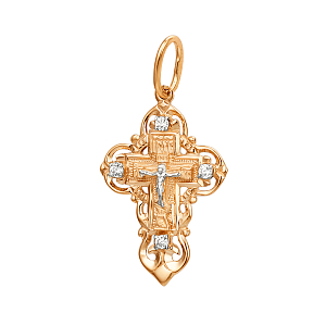 Крест из красного золота с фианитами