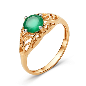 Кольцо из красного золота с зеленым агатом