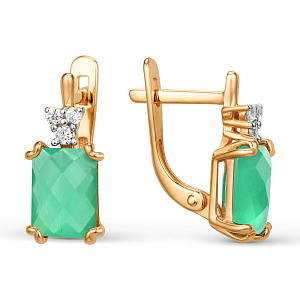 Серьги из красного золота с зелеными агатами