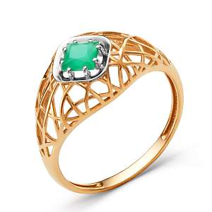 Кольцо из красного золота с ониксом зеленым