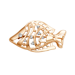 Брошь из красного золота с фианитами