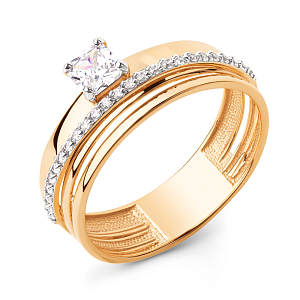 Кольцо из красного золота с фианитами