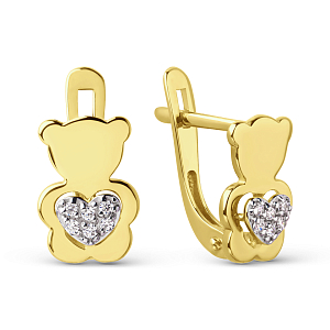 Серьги детские из желтого золота с фианитами
