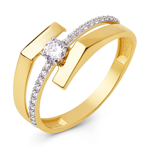 Кольцо из желтого золота с фианитами