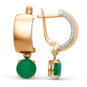 Серьги из красного золота с зелеными агатами