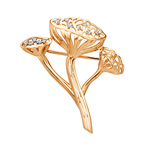 Брошь из красного золота с фианитами