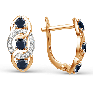 Серьги из красного золота с бриллиантами и сапфирами