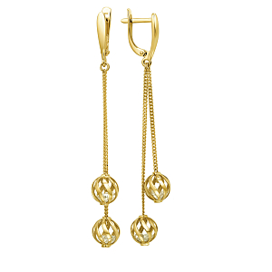 Серьги из желтого золота с фианитами