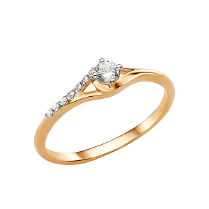 Кольцо из красного золота с фианитами