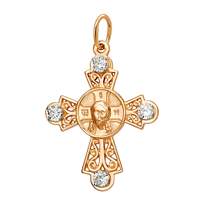 Крест из красного золота с фианитами