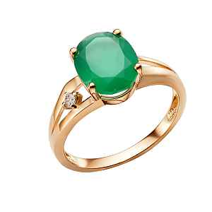 Кольцо из красного золота с зеленым агатом
