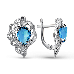 Серьги из белого золота с лондон топазами