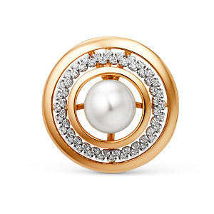 Подвеска из красного золота с жемчугом и фианитами