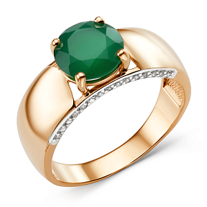 Кольцо из красного золота с зеленым агатом