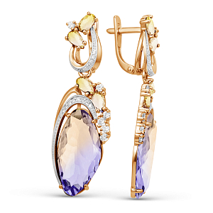 Серьги из красного золота с аметринами и цитринами