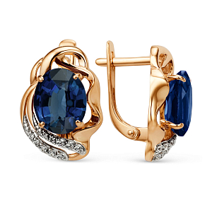 Серьги из красного золота с бриллиантами и сапфирами