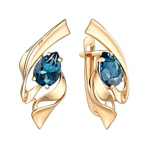Серьги из красного золота с лондон топазами