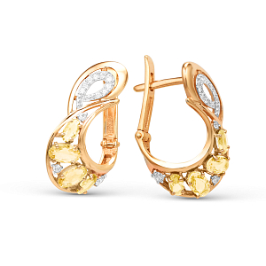 Серьги из красного золота с цитринами