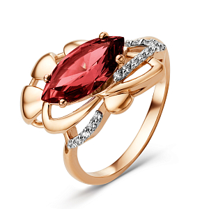 Кольцо из красного золота с гранатом