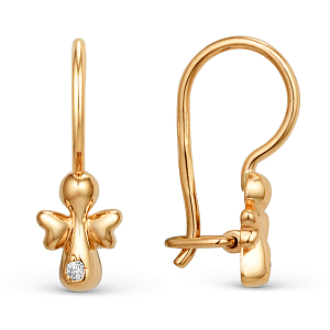 Серьги детские из красного золота с фианитами