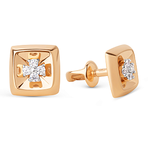 Серьги пусеты из красного золота с фианитами