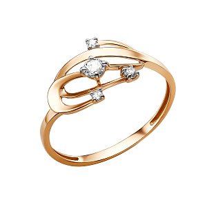 Кольцо из красного золота с фианитами