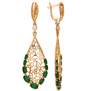 Серьги из красного золота с зелеными агатами