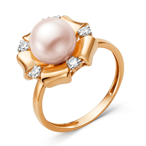 Кольцо из красного золота с фианитами