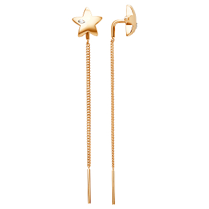 Серьги продевки из красного золота с фианитами