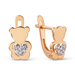 Серьги детские из красного золота с фианитами