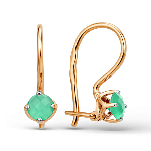 Серьги детские из красного золота с зелеными агатами