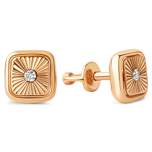 Серьги пусеты из красного золота с фианитами