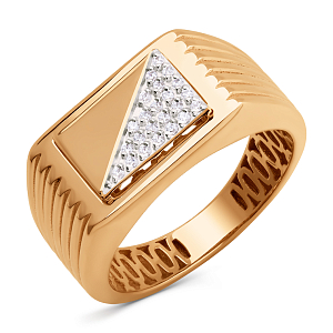 Кольцо печатка из красного золота с фианитами