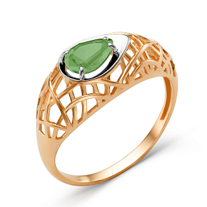 Кольцо из красного золота с зеленым агатом